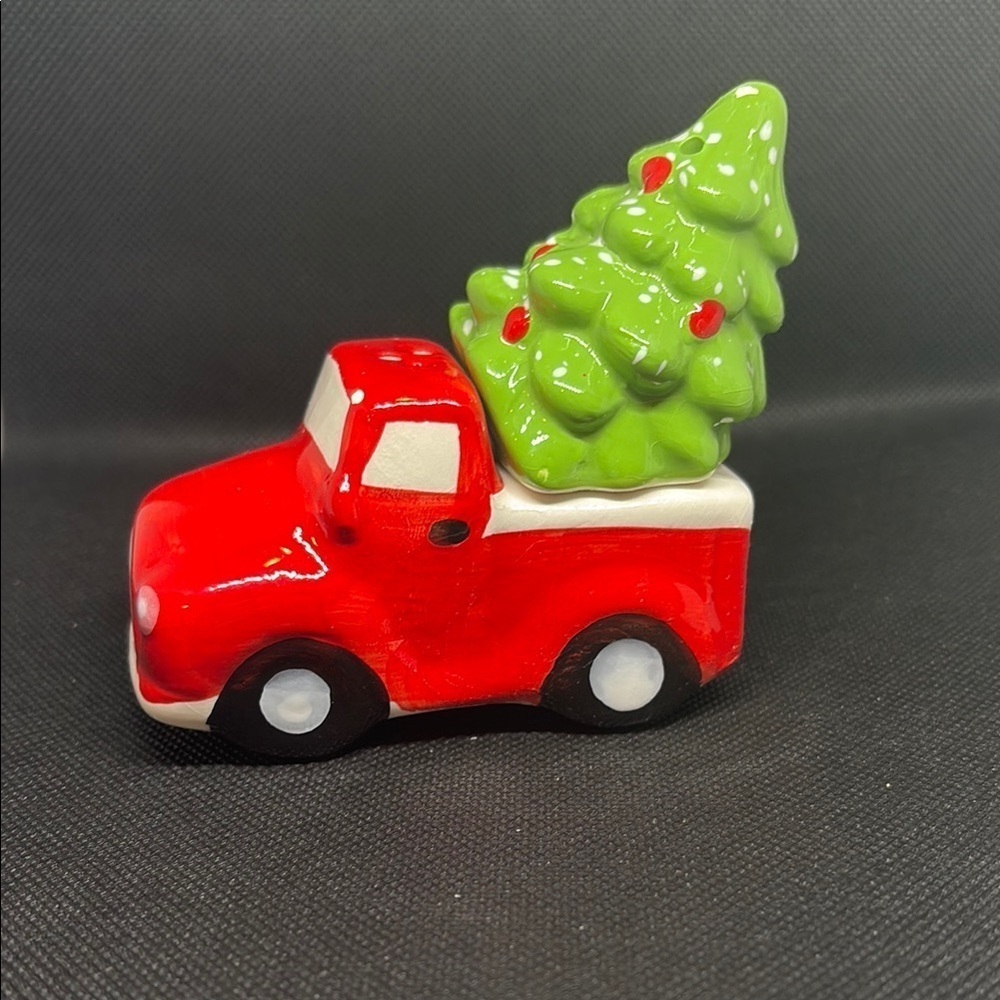Red Ceramic Truck with Christmas Tree Salt & Pepper Shaker